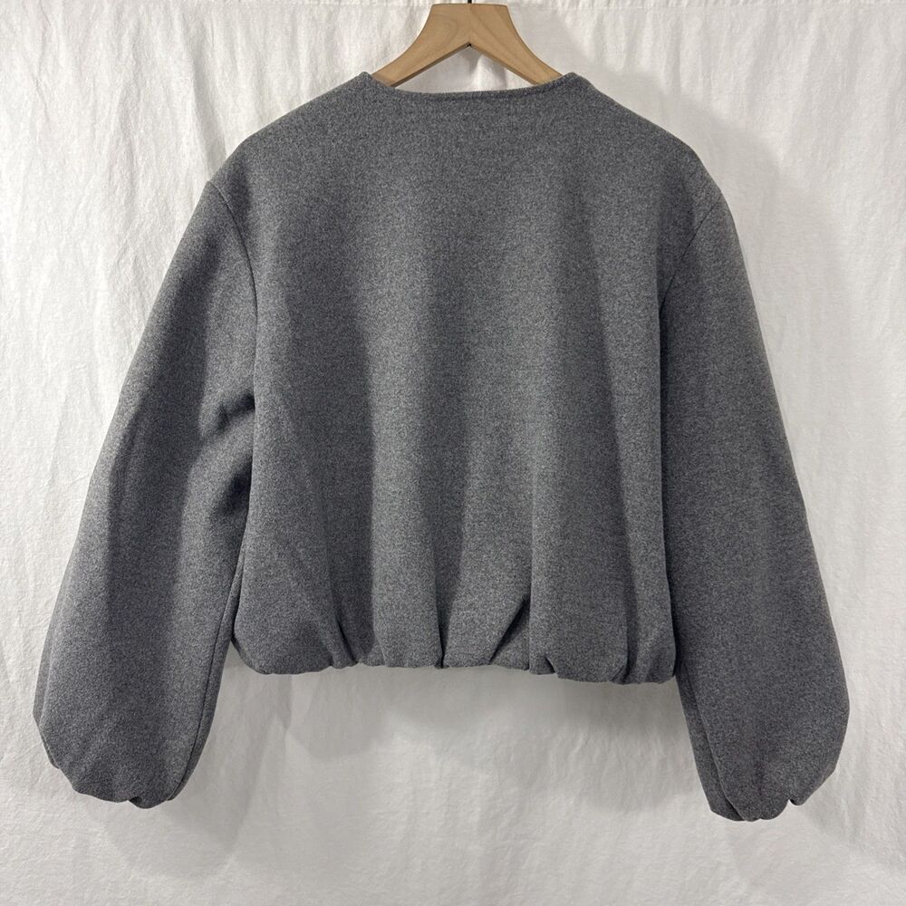 LOFT Grey Bubble Bomber Jacket Zip Minimalist Womens Sz M Artsy Avant Garde - Picture 2 of 10